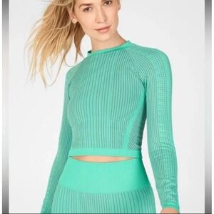 Women's Fabletics Whitney Seamless Long Sleeve Crop Top Stretch Shirt Teal Large